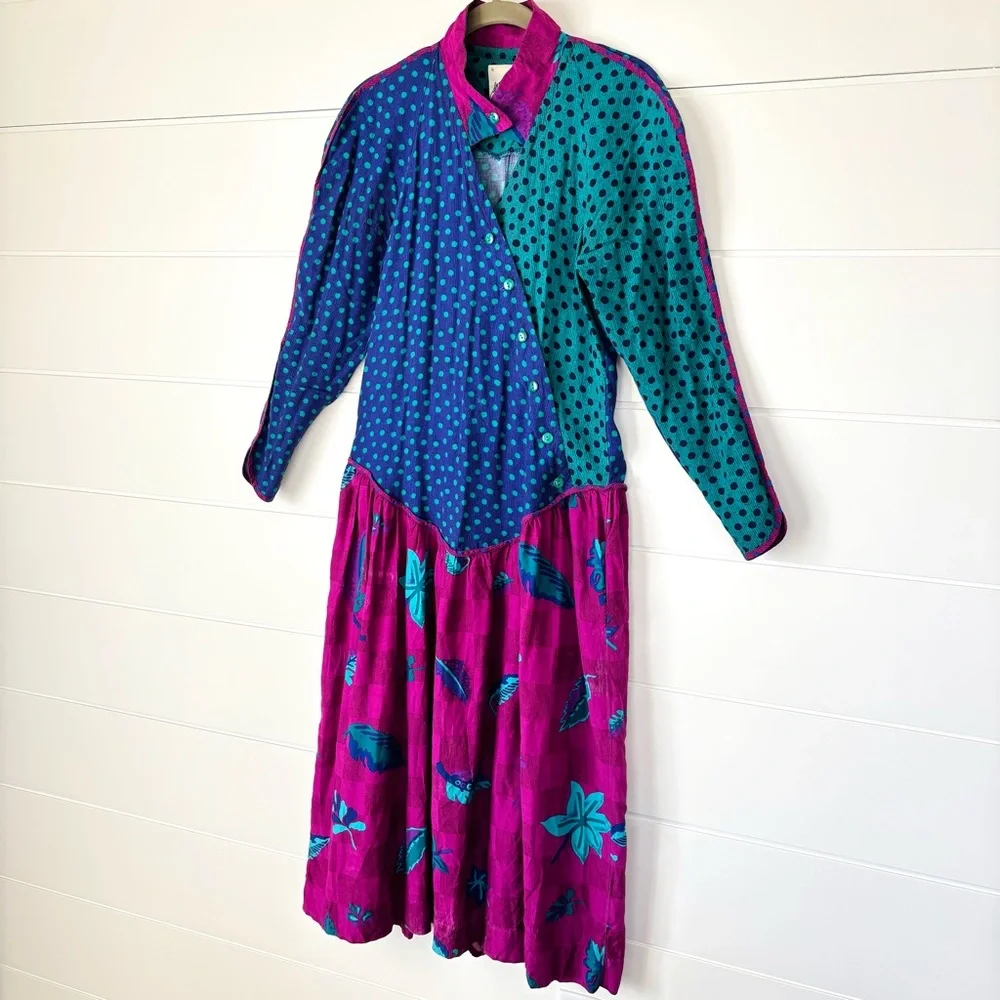 Jeanne Marc Iconic Vintage 80s Colorful Long Sleeve Dress Size 4